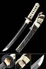 Handmade Japanese Tanto Sword T10 Carbon Steel With Black Scabbard