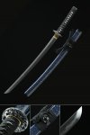 Handmade Pattern Steel Real Hamon Japanese Wakizashi Samurai Swords With Blue Scabbard