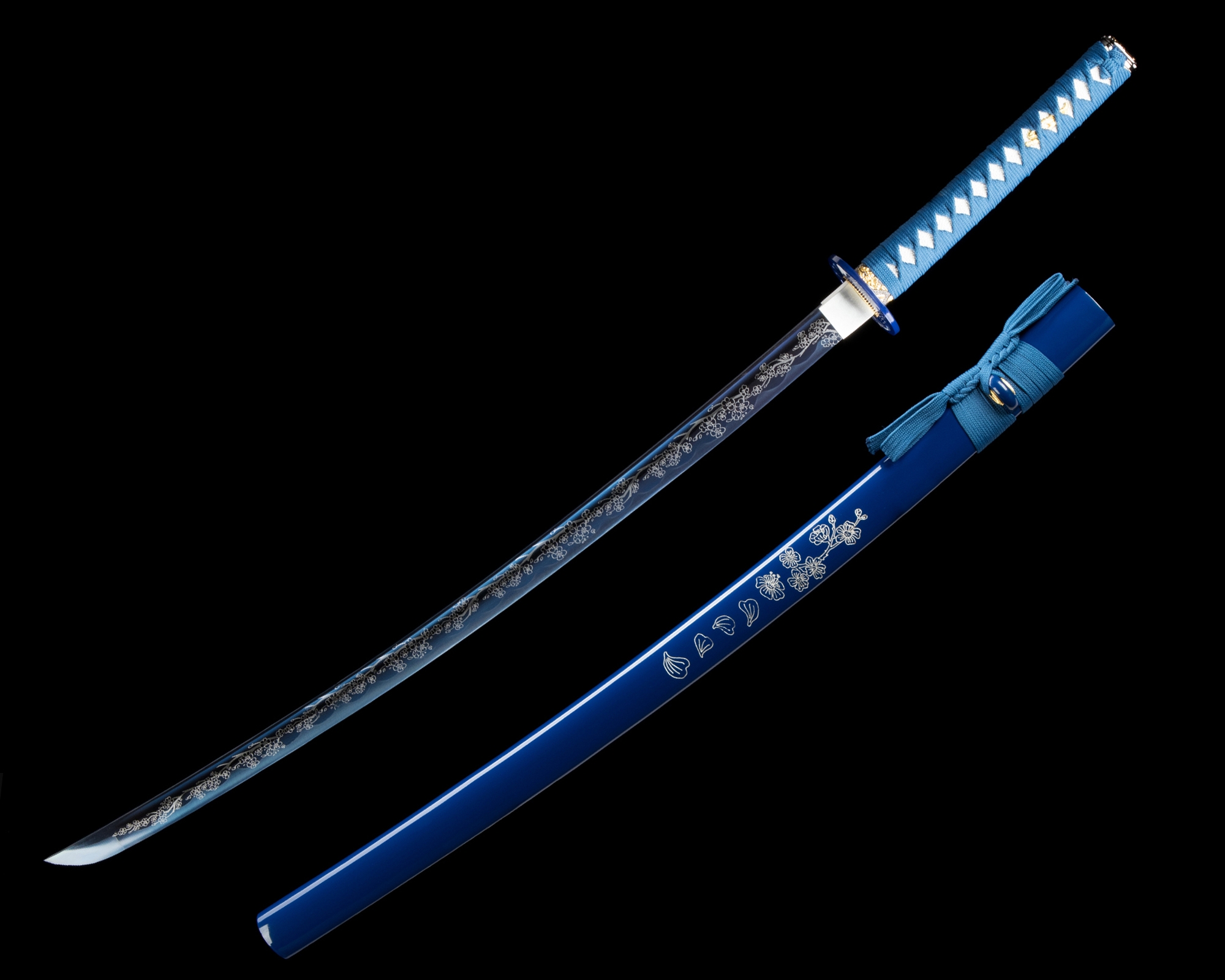 Japanese Fully Tang Handforged Ninja Samurai Katana Blue/Black Masukisuki Full Handmade Sharp Sword,1045/1060 High Carbon Steel 