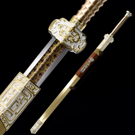 Espada De La Dinastía Han China Con Hoja Roja De Acero De Resorte De Alto Rendimiento Con Vaina De Cobre