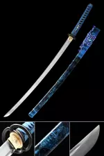 Handmade Japanese Katana Sword High Manganese Steel With Blue Scabbard