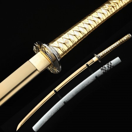 Handmade Japanese Samurai Sword With Golden Blade And Bamboo Style ...