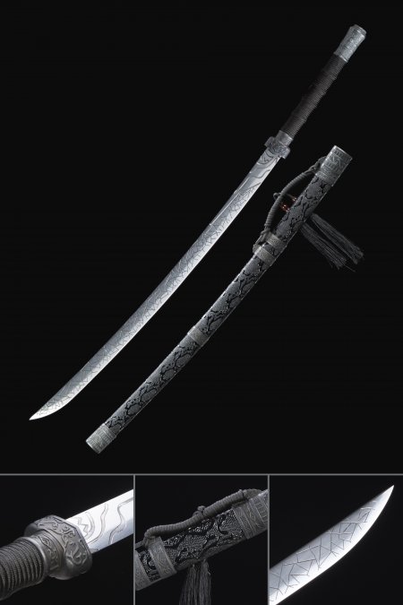 Handmade Chinese Dao Sword High Manganese Steel With Black Scabbard
