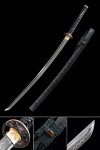Handmade Japanese Katana Sword Damascus Steel With Black Leather Scabbard