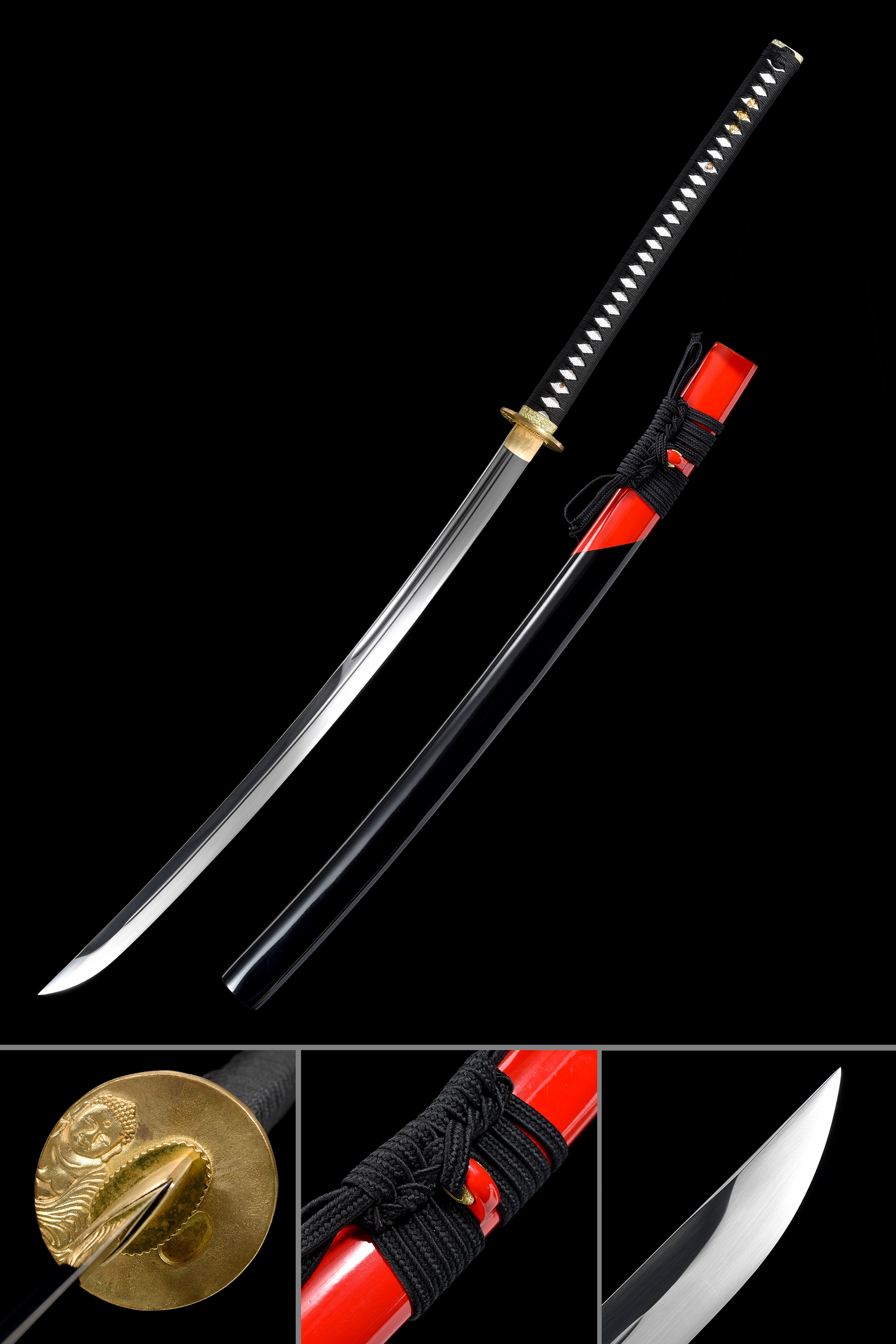 Handmade Japanese (紅梅) Naginata Sword Full Tang With Black Saya