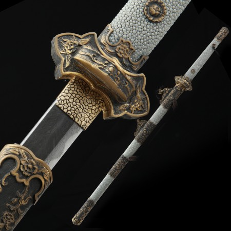 Handmade 1000 Layer Folded Steel Real Hamon Chinese Tang Dynasty Sword With Gray Rayskin Scabbard