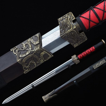 Handmade Real Chinese Han Sword With Black Dragon Scabbard