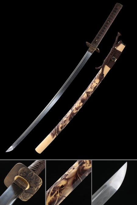 Handmade Japanese Katana Sword T10 Carbon Steel With Beige Saya