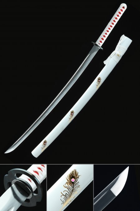 Épée Katana Japonaise Faite à La Main En Acier Au Carbone 1095 Avec Fourreau Blanc