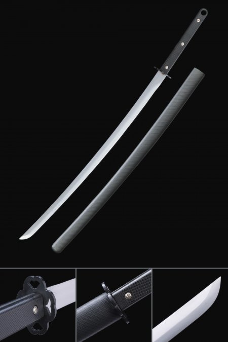 Handmade Modern Tactical Katana Sword Spring Steel With Black Leather Scabbard