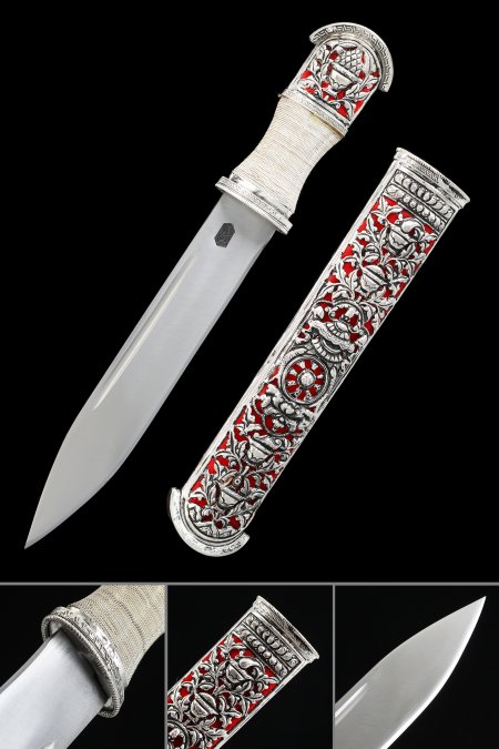 Silver Tibet Short Knife, Double Edge Blade Knife