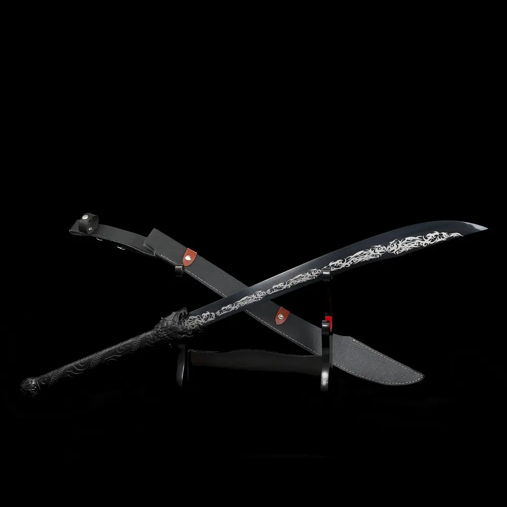 Handmade 1060 Carbon Steel Fantasy Sword With Black Pu Leather