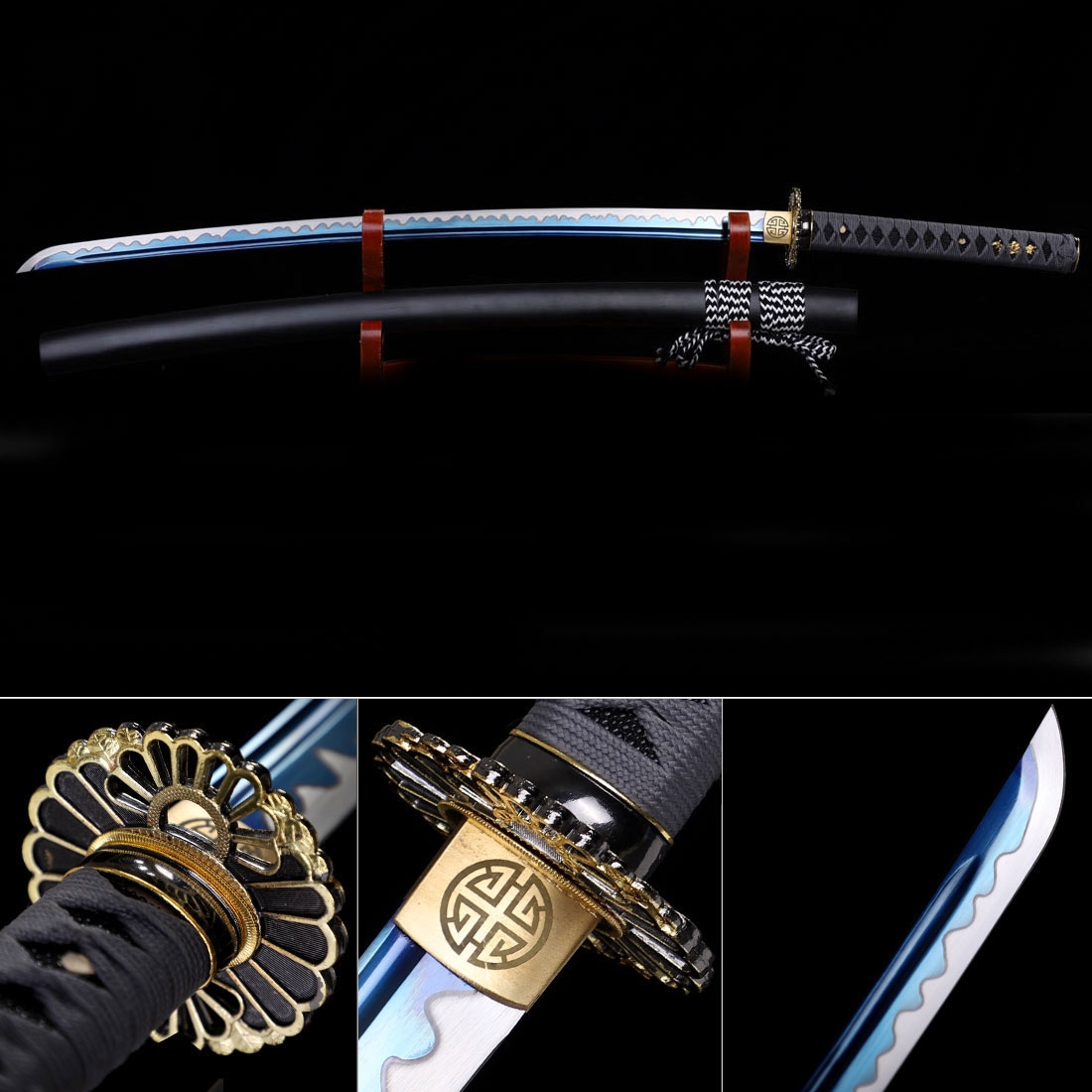 Handmade High Manganese Steel Blue Blade And Sunflower Tsuba Theme Real