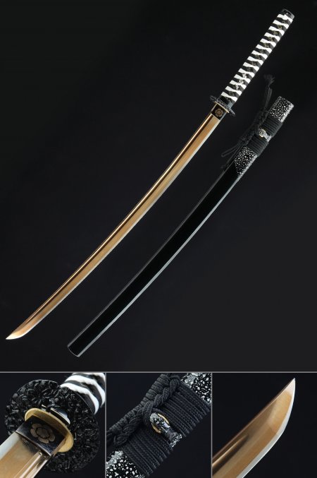 Golden Blade Katana, Handmade Japanese Katana Sword 1060 Carbon Steel With Golden Blade