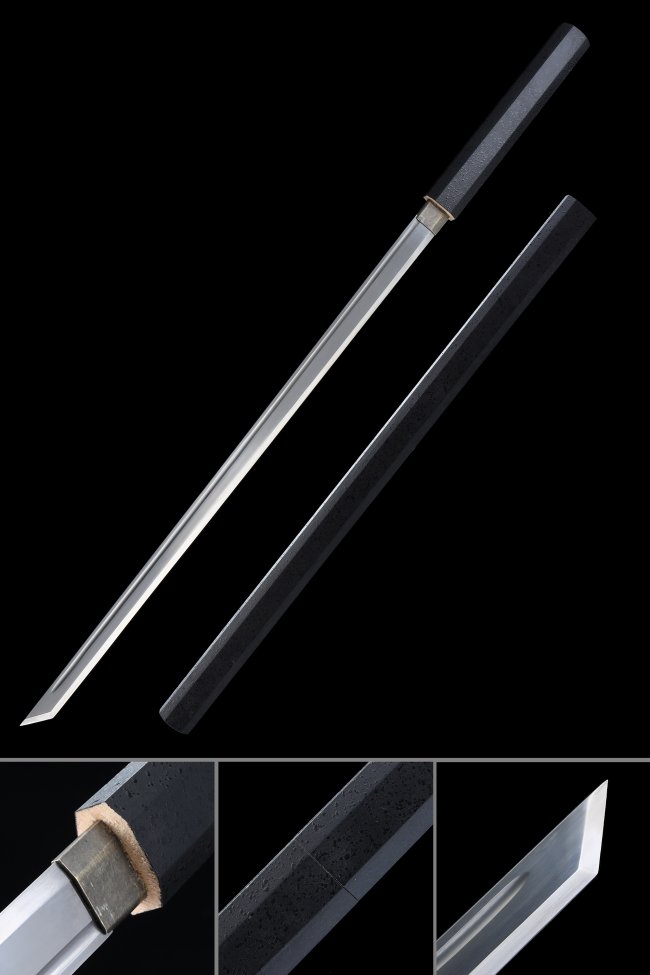 Full Tang 1060 Carbon Steel Ninjato, Black Saya, Black Tsuka & 40"