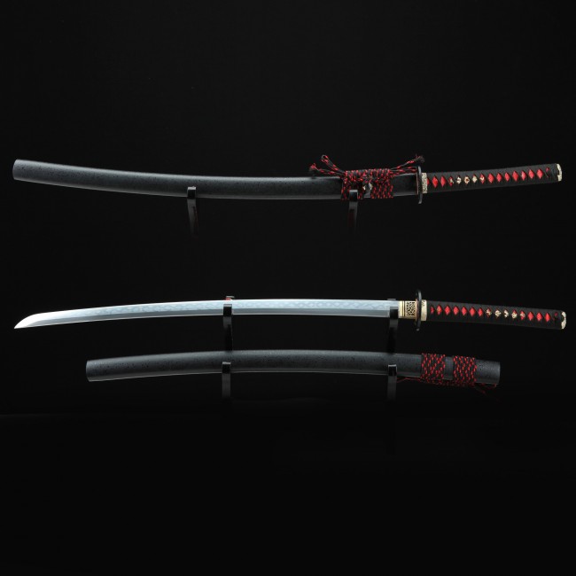 Katana Negra Y Roja  Espada Katana Afilada Hecha A Mano T10 Arcilla  Plegada Acero Templado Real Hamon Full Tang - TrueKatana