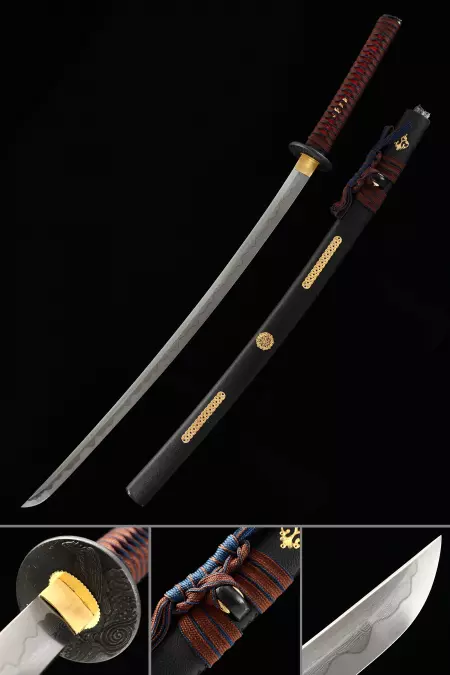 Espada Katana Japonesa Hecha A Mano Acero De Damasco Con Vaina Negra