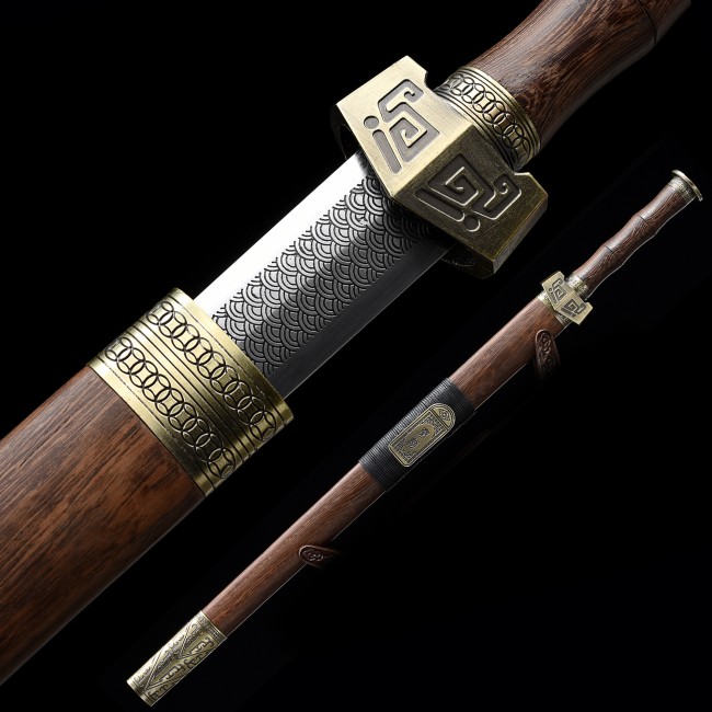 Han Dynasty Jian Sword - 1045 Carbon Steel with Wenge and Rosewood Scabbard in Bronze Alloy Fittings