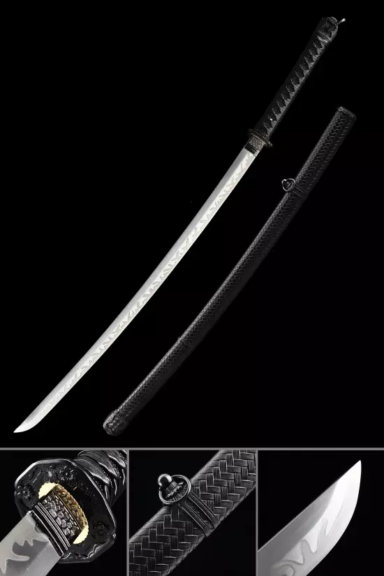 Wwii Japanese Army Officer's Shin Gunto Samurai Sword Type 98 With Black Leather Scabbard