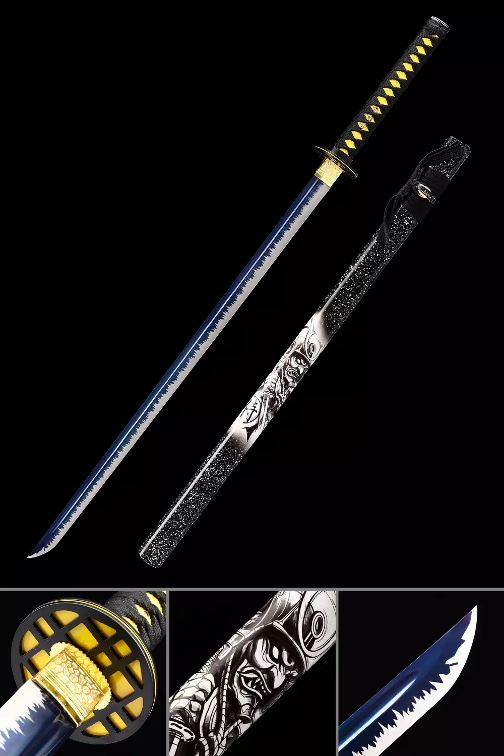 Blue Purple Blade Japanese Ninja Traditional Hand Made Samurai Straight Sword 