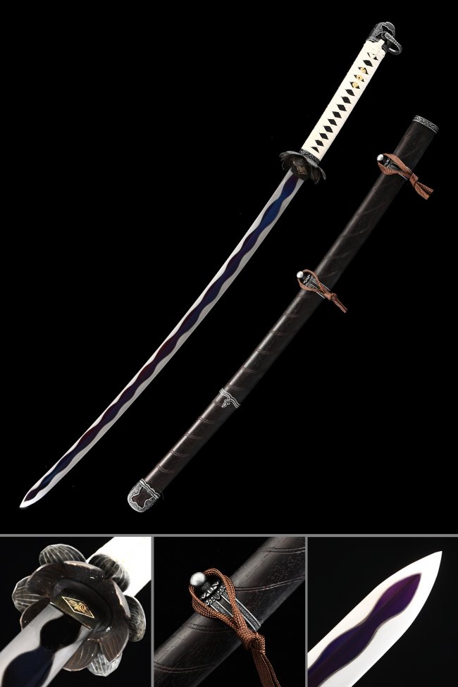 Sekiro Undead Cut Katana Replica in Spring Steel with Purple Blade and Flower Tsuba