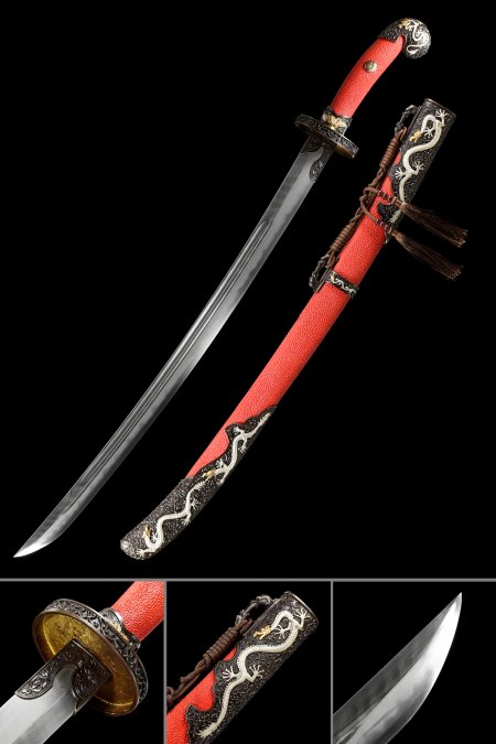 High-performance Chinese Qing Dynasty Sword With Red Rayskin Scabbard - Broadsword