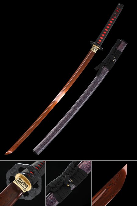 Handmade Red Blade Japanese Katana Sword Pattern Steel