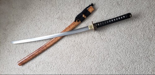 Japanese Katana Sword T10 Folded Clay Tempered Steel With Orange Scabbard