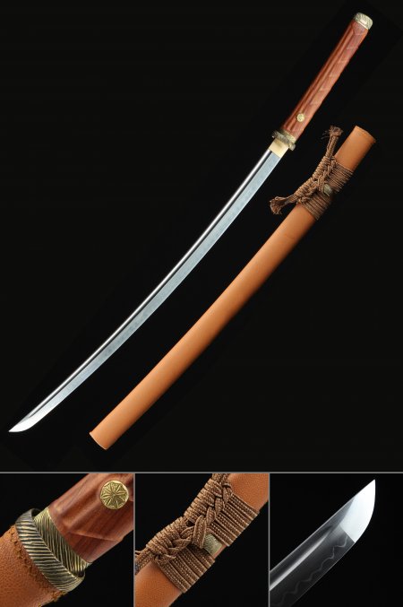 Handmade T10 Steel Brown Theme Real Japanese Katana Samurai Swords With Leather Saya