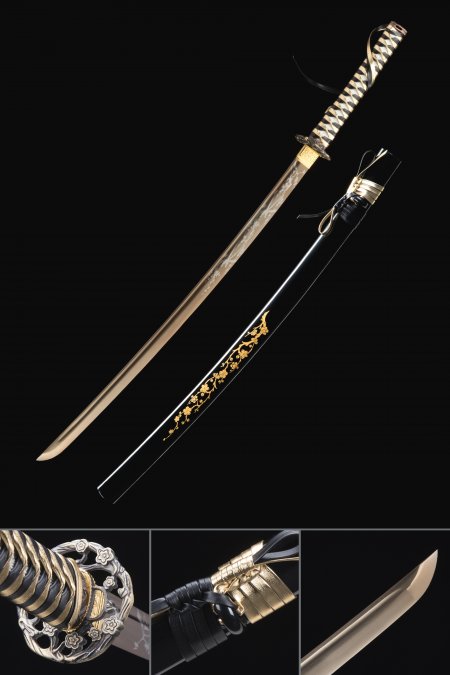 Golden Blade Katana, Handmade Japanese Sword High Manganese Steel With Golden Blade