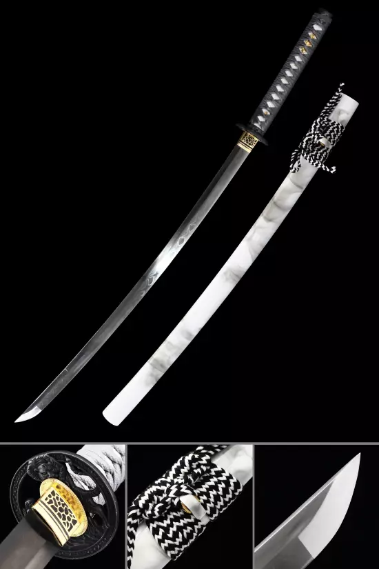 Handmade Japanese Katana Sword T10 Folded Clay Tempered Steel Real Hamon