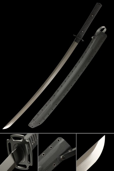 Hand-forged Black Manganese Steel Katana With Alloy Tsuba And Plastic Saya