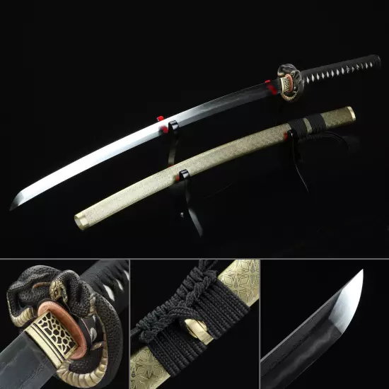 Handmade Japanese Katana Sword Pattern Steel Real Hamon With Snake Tsuba
