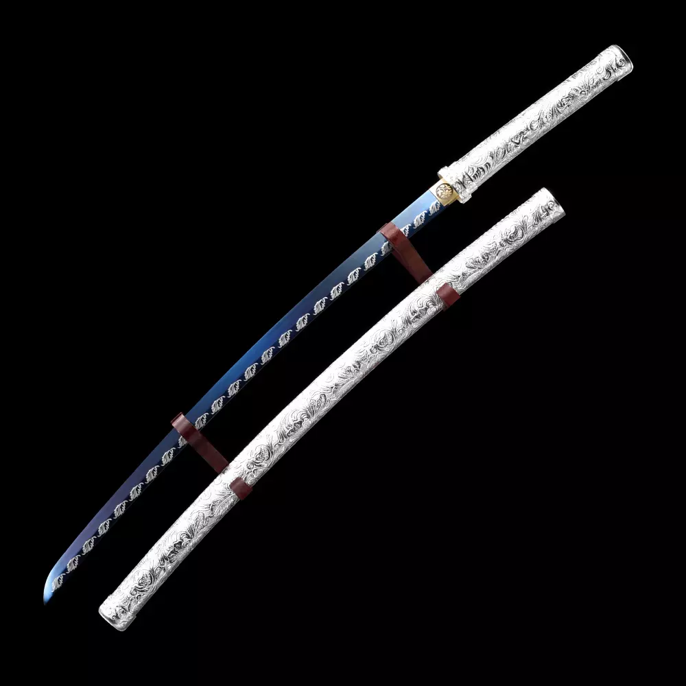 Silver Katana | Handmade Japanese Katana Sword With Blue Blade And 