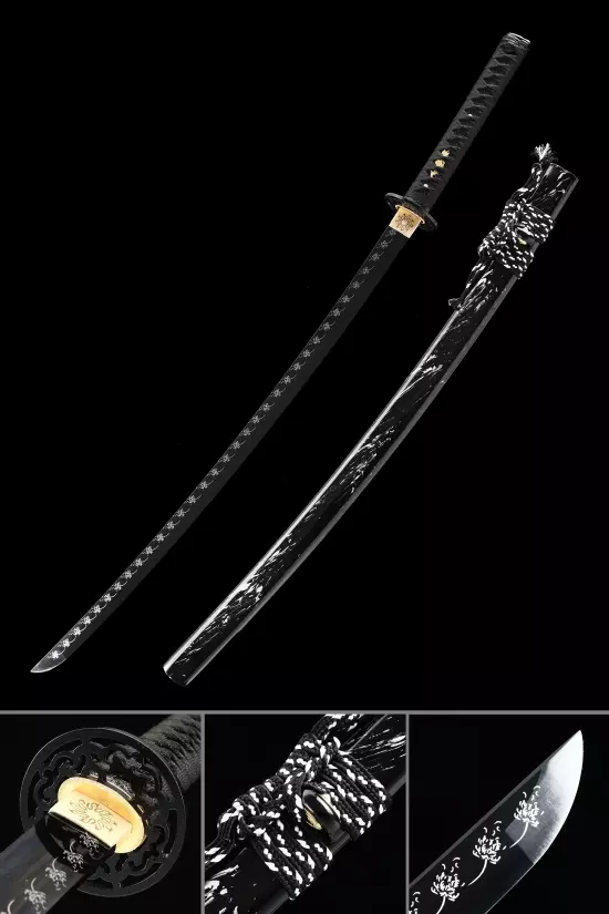 Handmade Japanese Samurai Sword High Manganese Steel With Black Blade