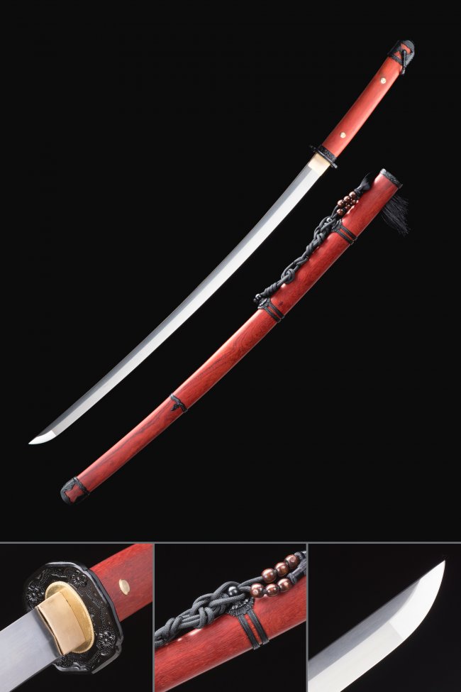WWII Shin Gunto Katana in Manganese Steel with Red Rosewood Saya - Type 97 Replica