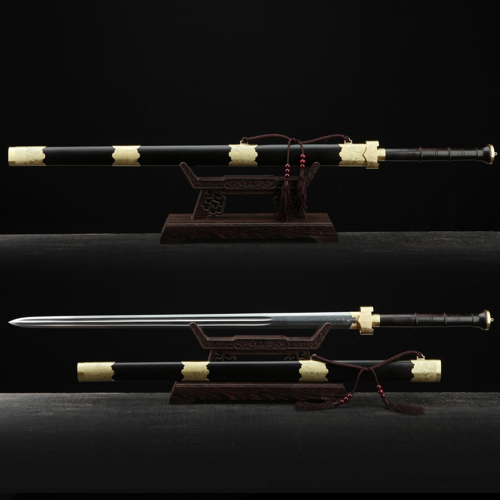 Song Dynasty Sword  Handmade Retro Black Sandalwood Damascus Steel Chinese  Ming Dynasty King Swords - TrueKatana