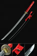 Handmade Japanese Katana Sword 1045 Carbon Steel With Red Handle