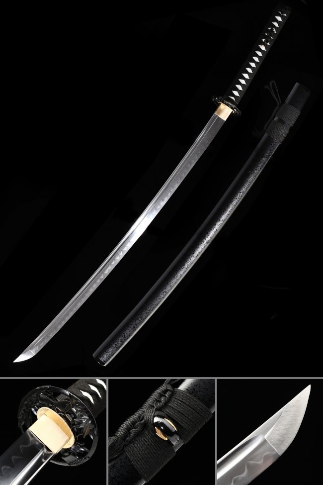 Ornate Scroll Tsuba T10 Carbon Steel Katana, Clay Tempered, Real Hamon & Full Tang