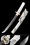 Handmade Japanese Short Tanto Sword T10 Carbon Steel Real Hamon With White Scabbard