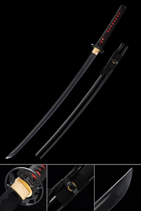 Handmade Japanese Samurai Sword 1060 Carbon Steel With Flower Tsuba