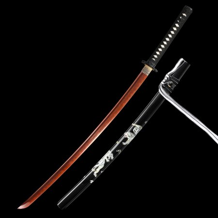 Handmade Full Tang Japanese Samurai Sword Damascus Steel With Red Blade