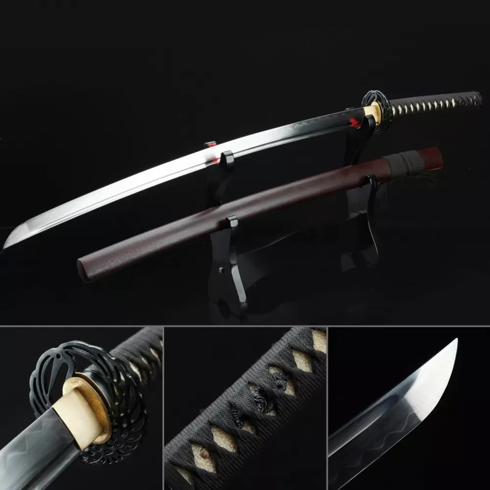 Brown Hand Forged Carbon Steel Clay Tempered Battle Ready Katana Samurai Swords Truekatana