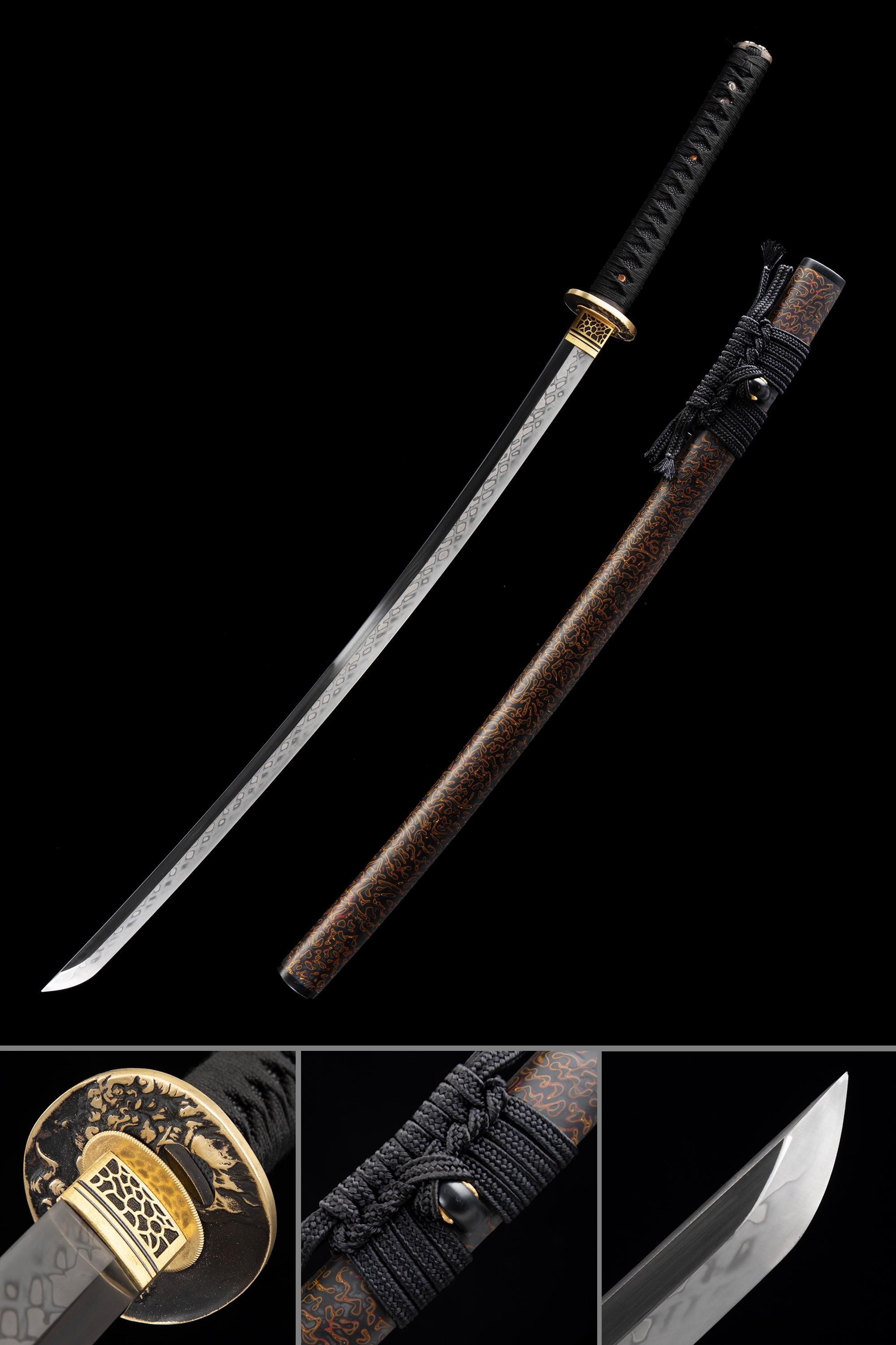 Details about   Brown Color Sword Real Katana Japanese Hand Forged Steel Sharp-Edge Full Tang 
