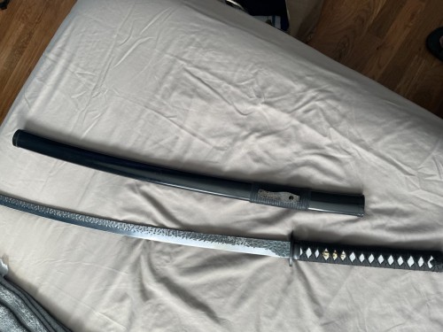 Handmade Japanese Katana Sword T10 Carbon Steel With Black Saya