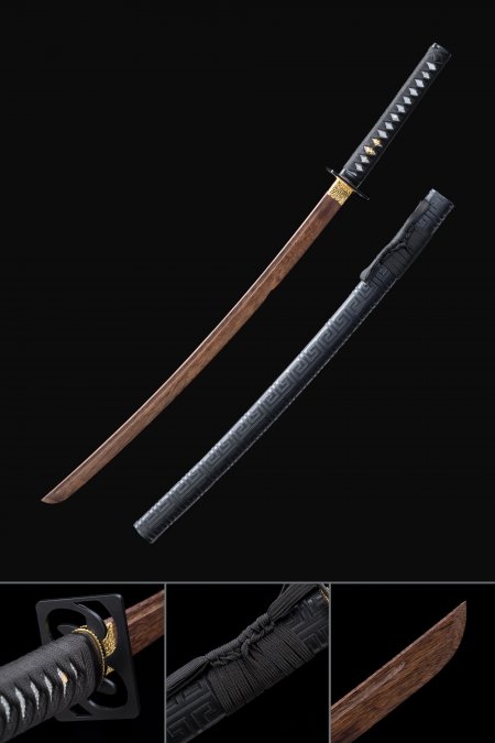 Handmade Wooden Blade Bokken Practice Katana Samurai Sword With Black Scabbard