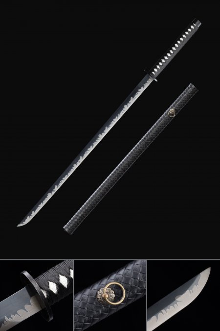 Épée Japonaise Chokuto Ninjato Faite à La Main Avec Lame Noire