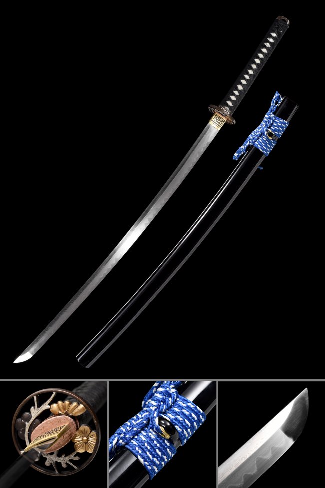 Handmade Japanese Katana Sword Damascus Steel With Flower Tsuba