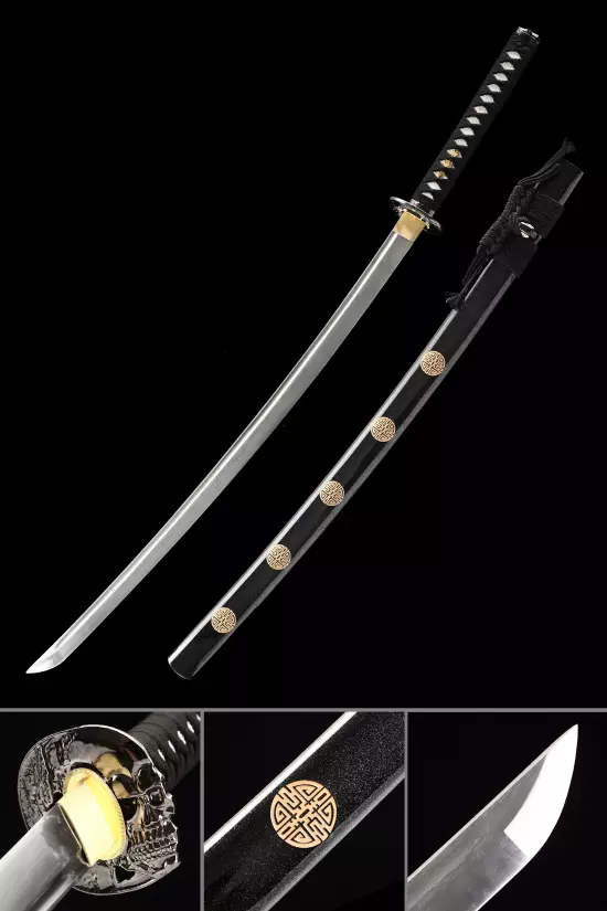 Handmade Japanese Katana Sword Damascus Steel With Black Scabbard