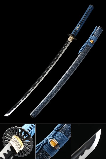 Handmade Japanese Katana Sword 1060 Carbon Steel With Blue Scabbard